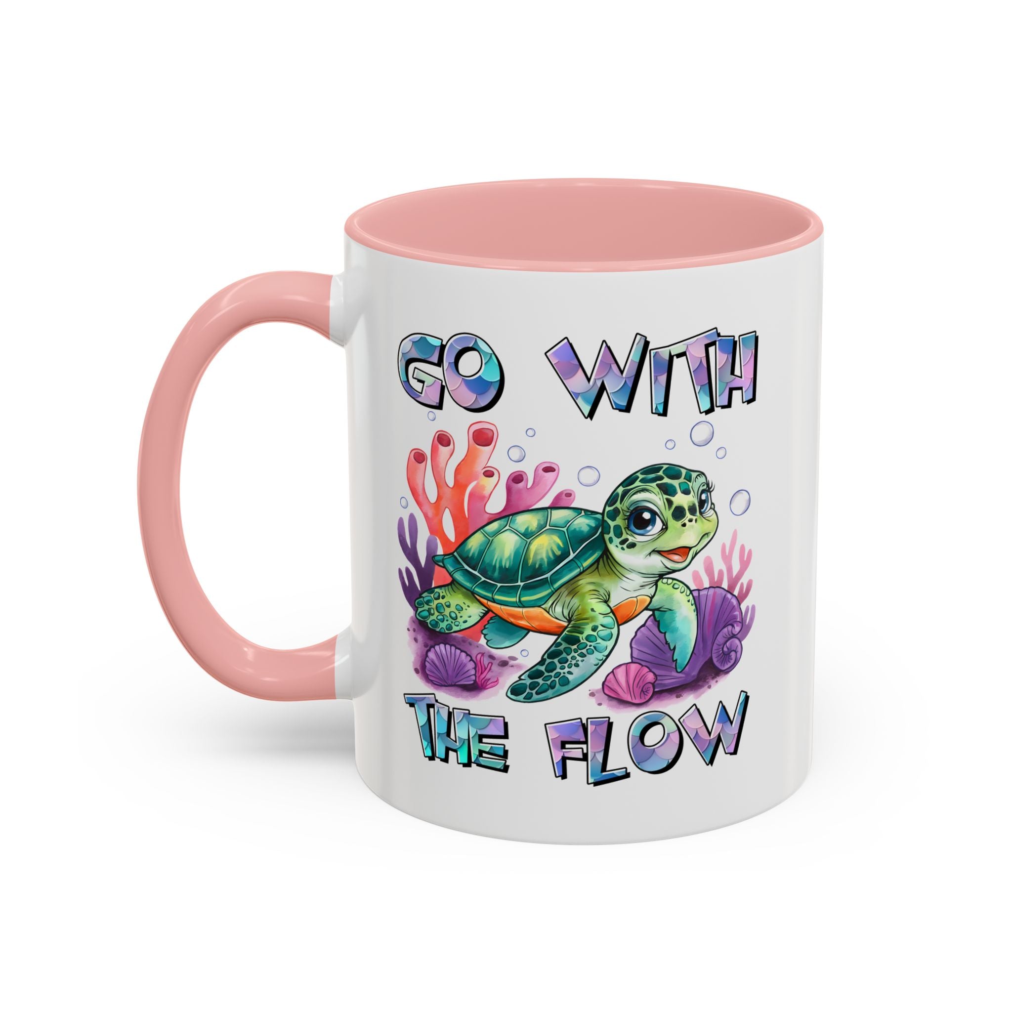 Ocean-Inspired Accent Coffee Mug - 'Go With The Flow' Design turtle