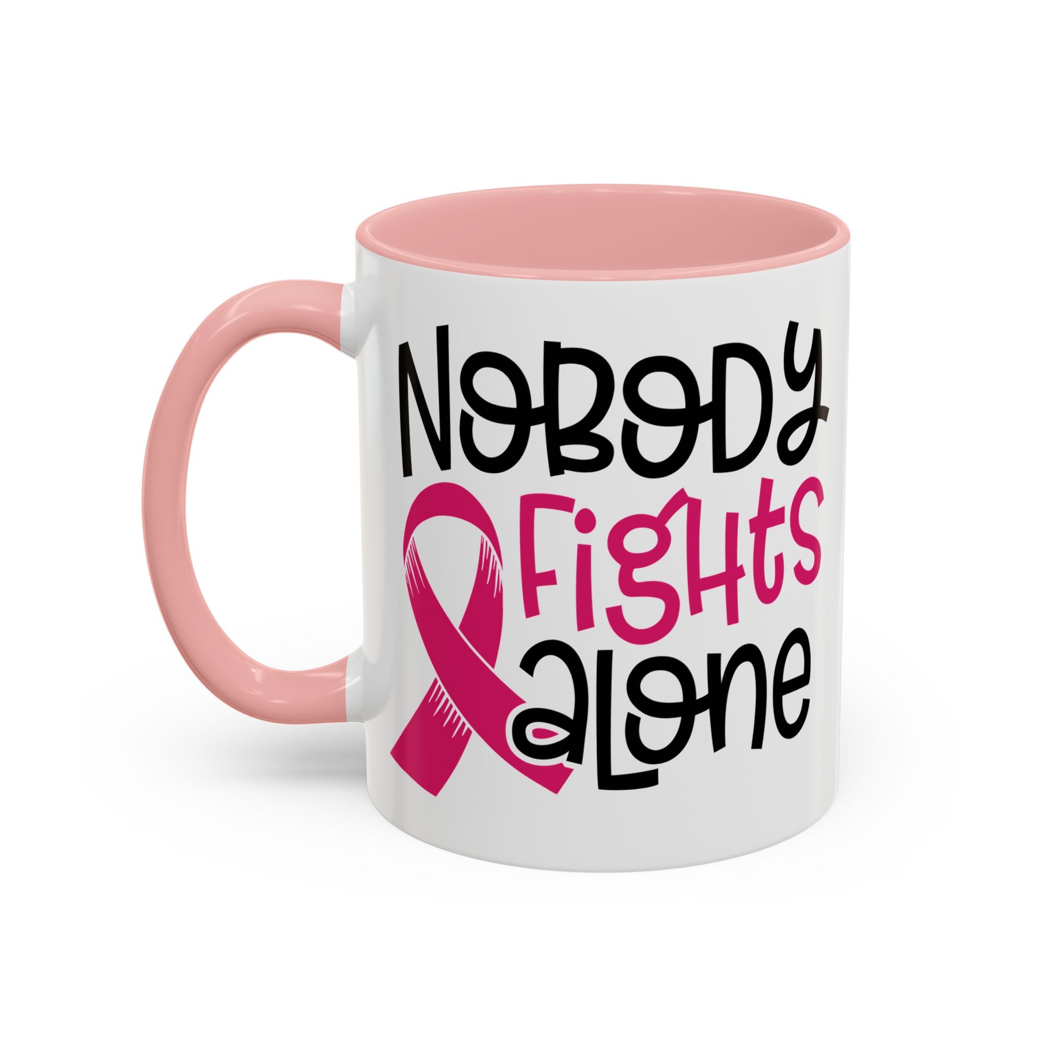 Inspirational Coffee Mug for Support - 'Nobody Fights Alone' | Breast Cancer Awareness Gift, Motivational Mug, Friendship Gift, Self-Care