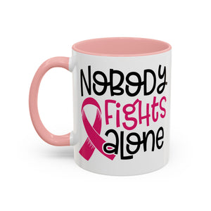 Inspirational Coffee Mug for Support - 'Nobody Fights Alone' | Breast Cancer Awareness Gift, Motivational Mug, Friendship Gift, Self-Care