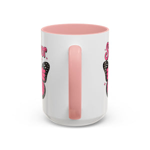 Survivor Butterfly Coffee Mug, Inspirational Gift, Pink Ribbon Mug, Breast Cancer Awareness, Empowerment Cup, Motivational Drinkware