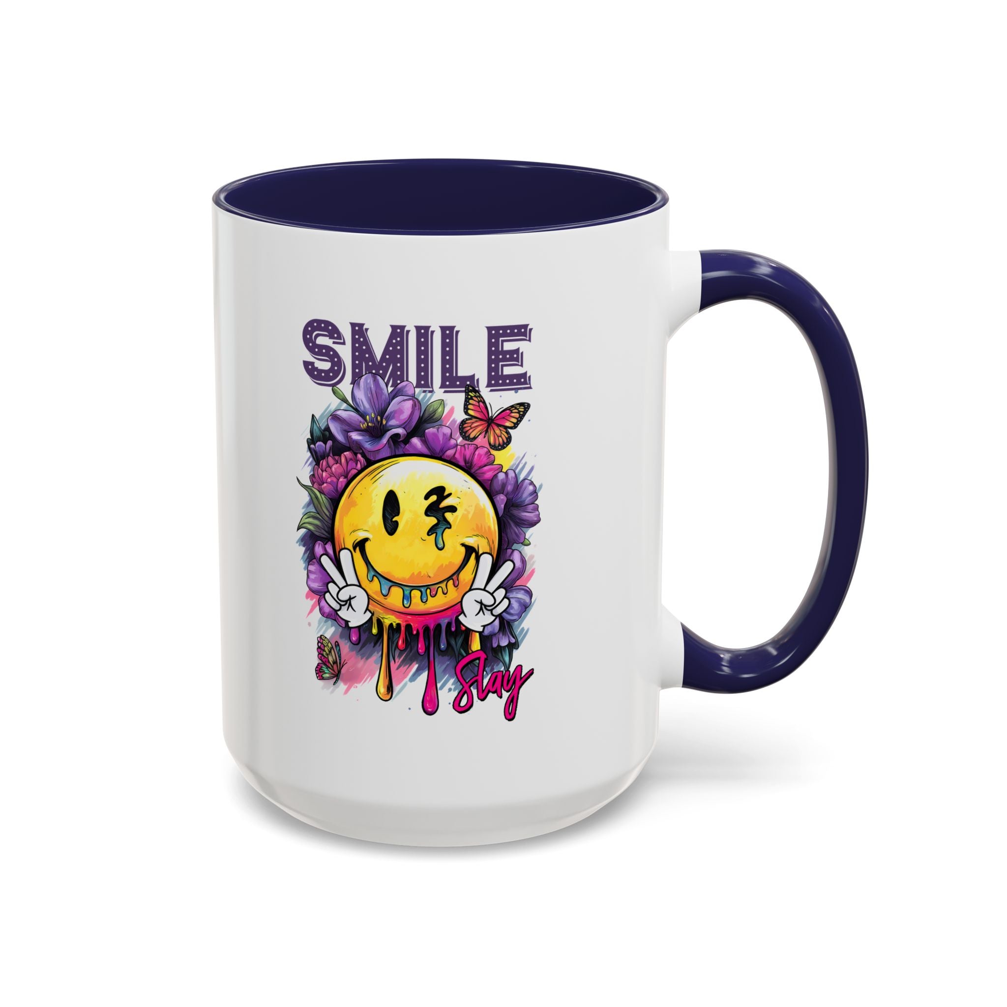 Smile Stay Accent Coffee Mug - Vibrant Floral Design for Positive Vibes