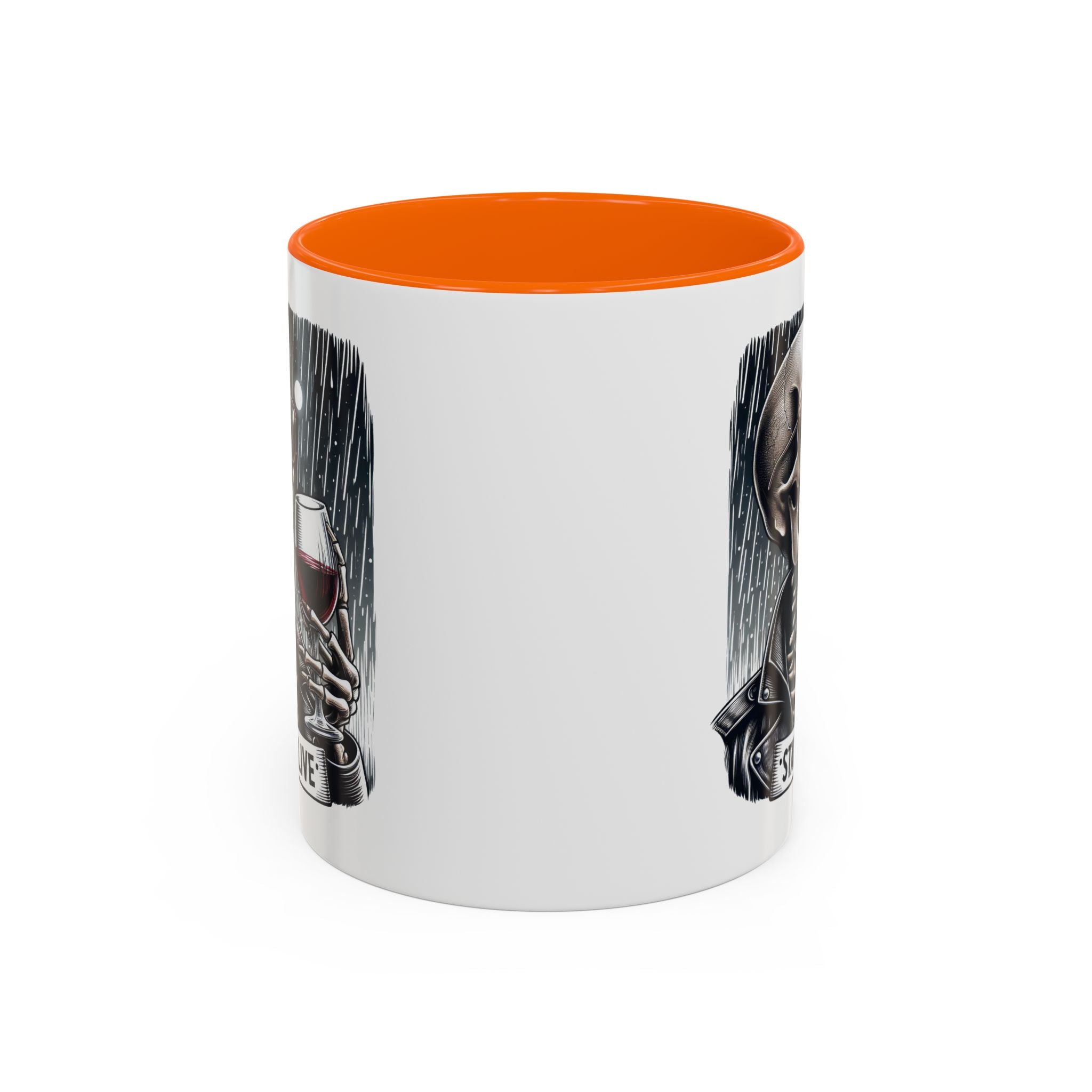 Stylish Skull Coffee Mug, Gothic Drinkware, Staying Alive Gift for Halloween, Funny Office Mug, Alternative Drinkware