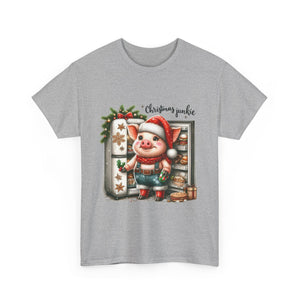 Christmas Junkie Unisex Cotton Tee, Fun Holiday Shirt, Christmas Gift, Pig T-Shirt, Festive Apparel, Cute Christmas Outfit