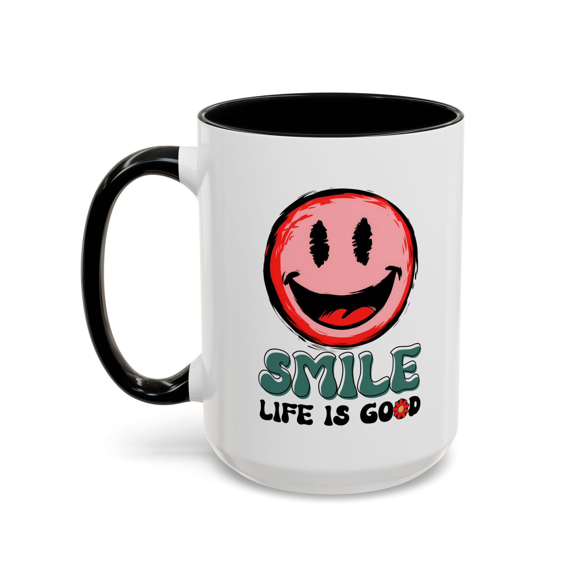 Smiley Face Accent Coffee Mug - "Smile, Life is Good" - 11oz & 15oz