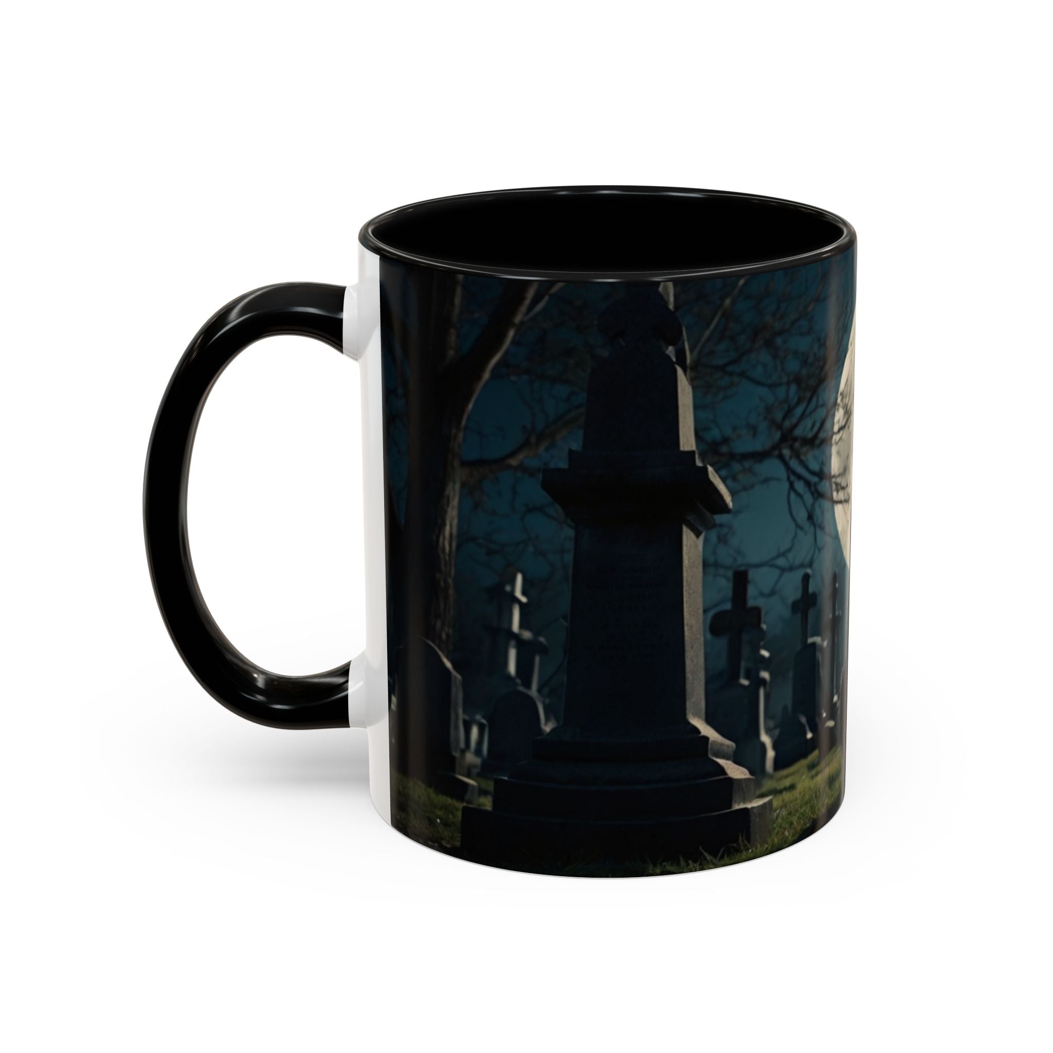 Mystical Black Cat Coffee Mug - 11oz & 15oz halloween graveyard full moon