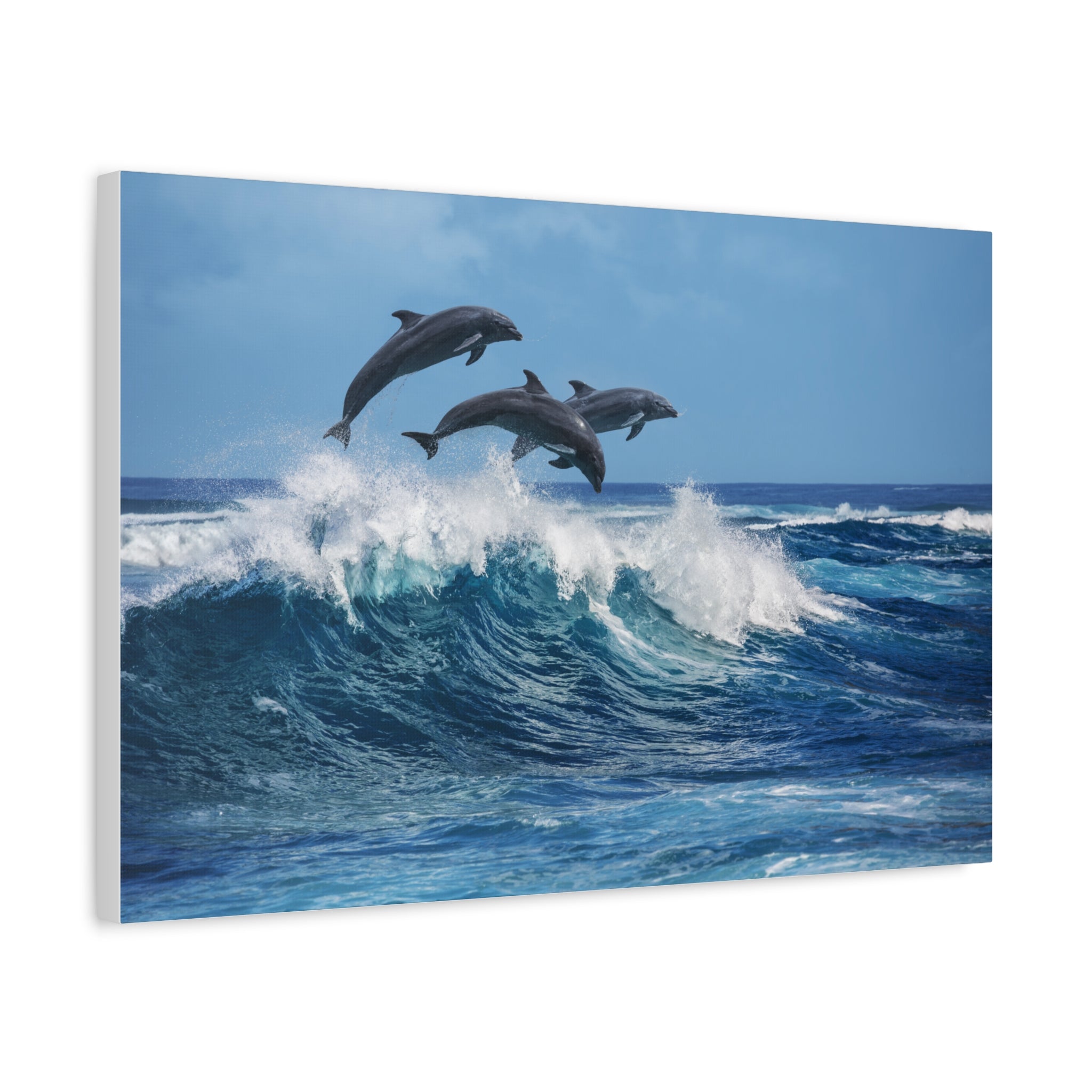 Ocean Wave Dolphin Art Canvas Print, Ocean Decor, Marine Life Wall Art, Nature Lover Gift, Coastal Home Decoration