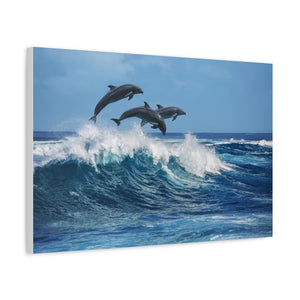 Ocean Wave Dolphin Art Canvas Print, Ocean Decor, Marine Life Wall Art, Nature Lover Gift, Coastal Home Decoration