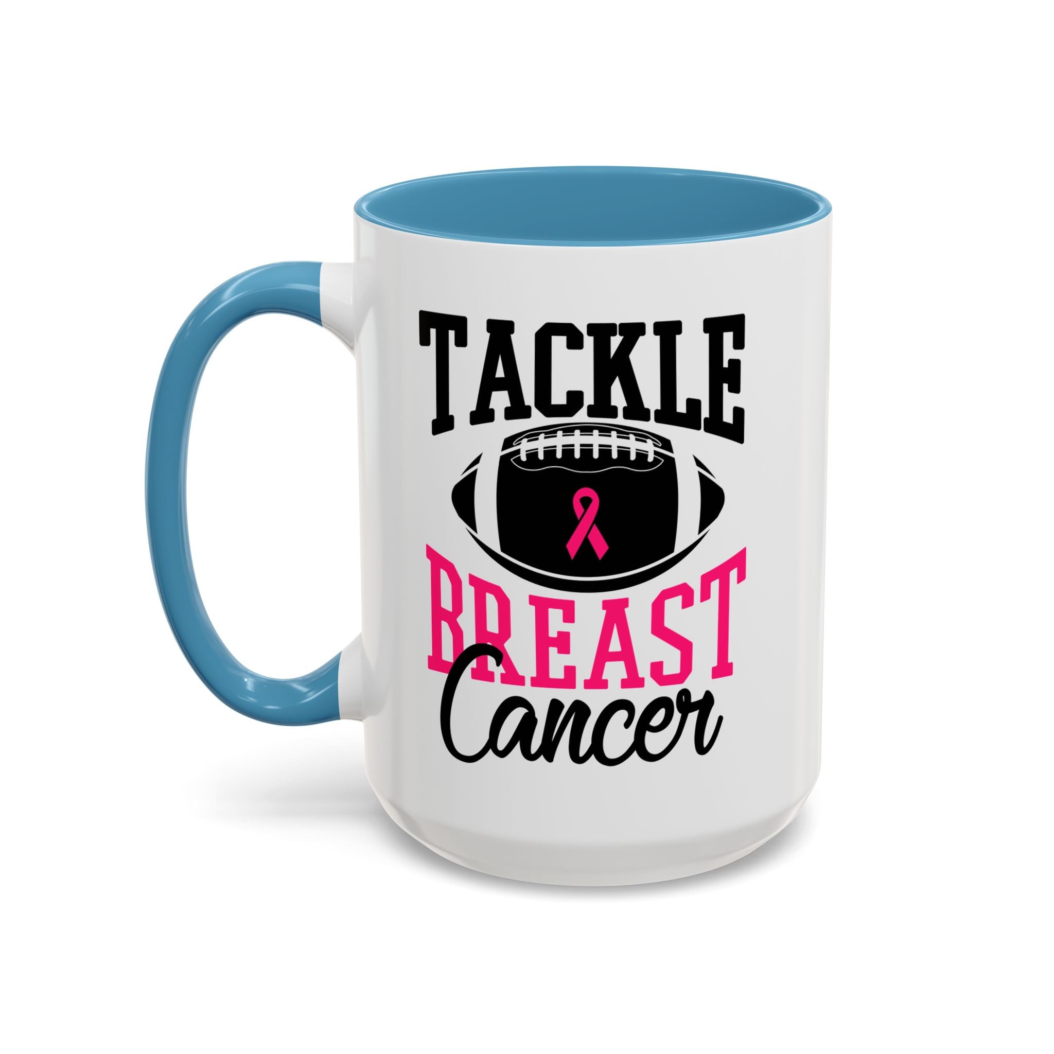 Tackle Breast Cancer Coffee Mug, Supportive Gift for Football Fans, Awareness Mug, Cheer Team Spirit, Fundraiser Drinkware