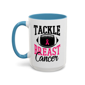 Tackle Breast Cancer Coffee Mug, Supportive Gift for Football Fans, Awareness Mug, Cheer Team Spirit, Fundraiser Drinkware