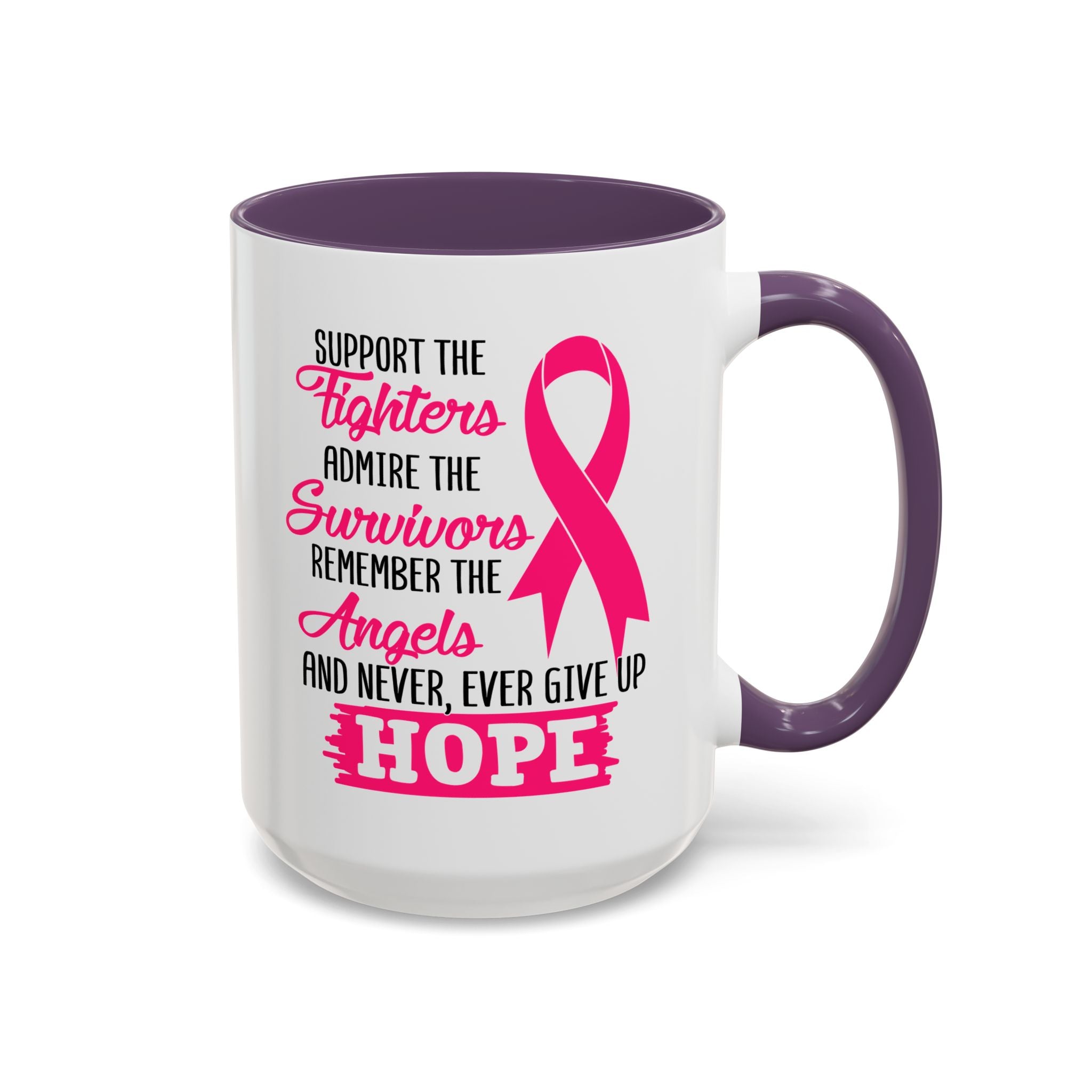 Inspirational Pink Ribbon Coffee Mug: Support Fighters, Admire Survivors, Celebrate Hope, Gift for Cancer Awareness, Motivational Mug