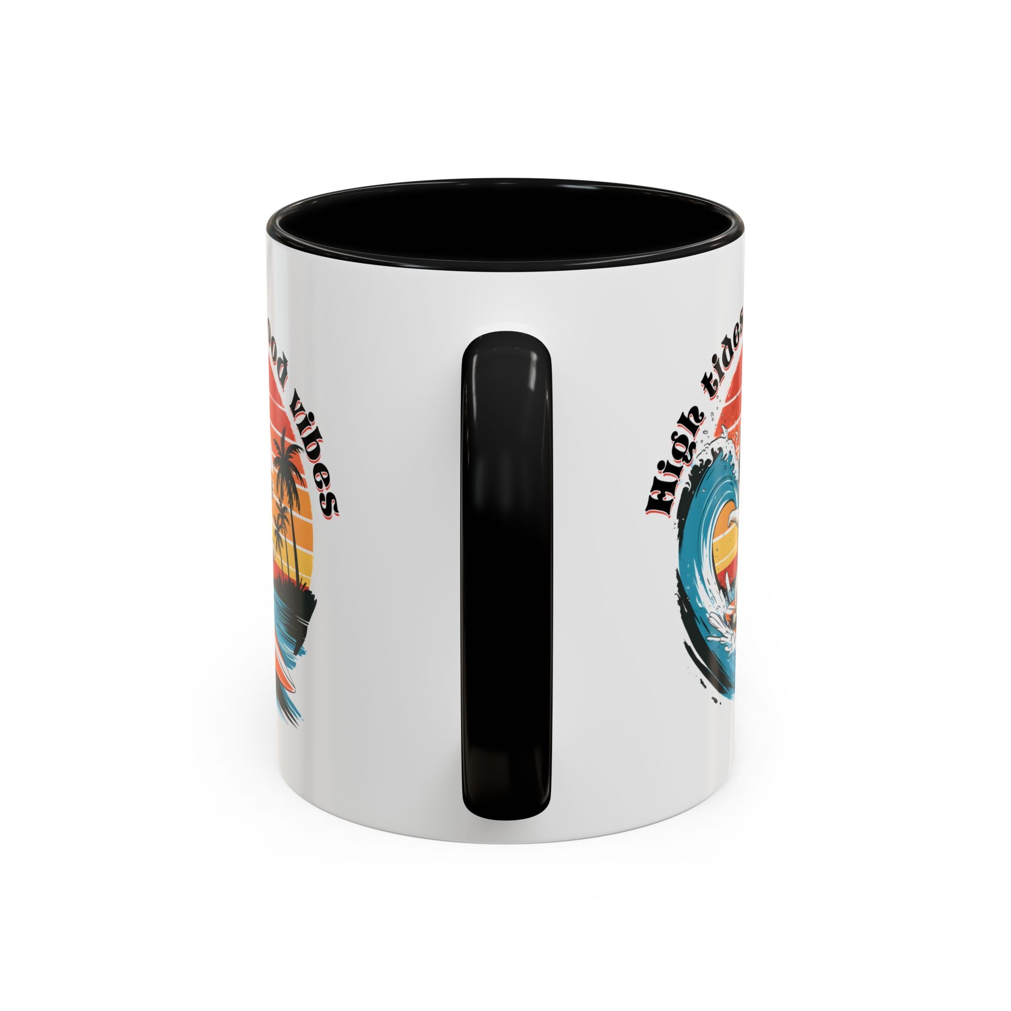 Surfing Cat Coffee Mug - High Tides & Good Vibes - Beach Lover Gift animal lover funny