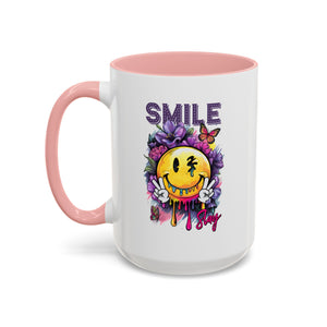 Smile Stay Accent Coffee Mug - Vibrant Floral Design for Positive Vibes