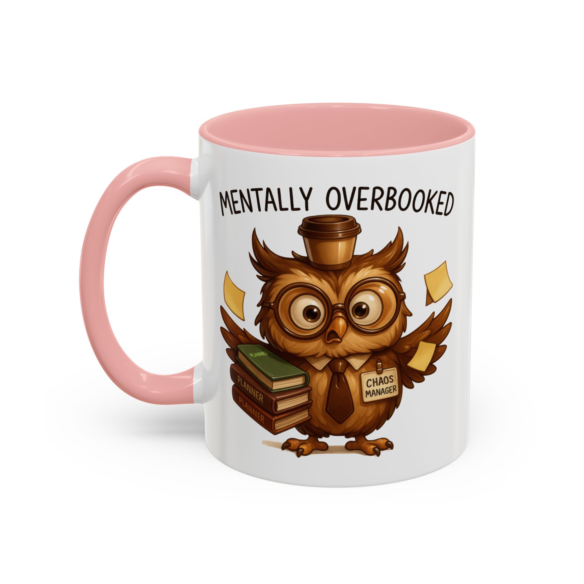 Cute Owl Coffee Mug | Mentally Overbooked Mug | Gifts for Book Lovers, Teacher Gifts, Office Decor, Funny Coffee Cup