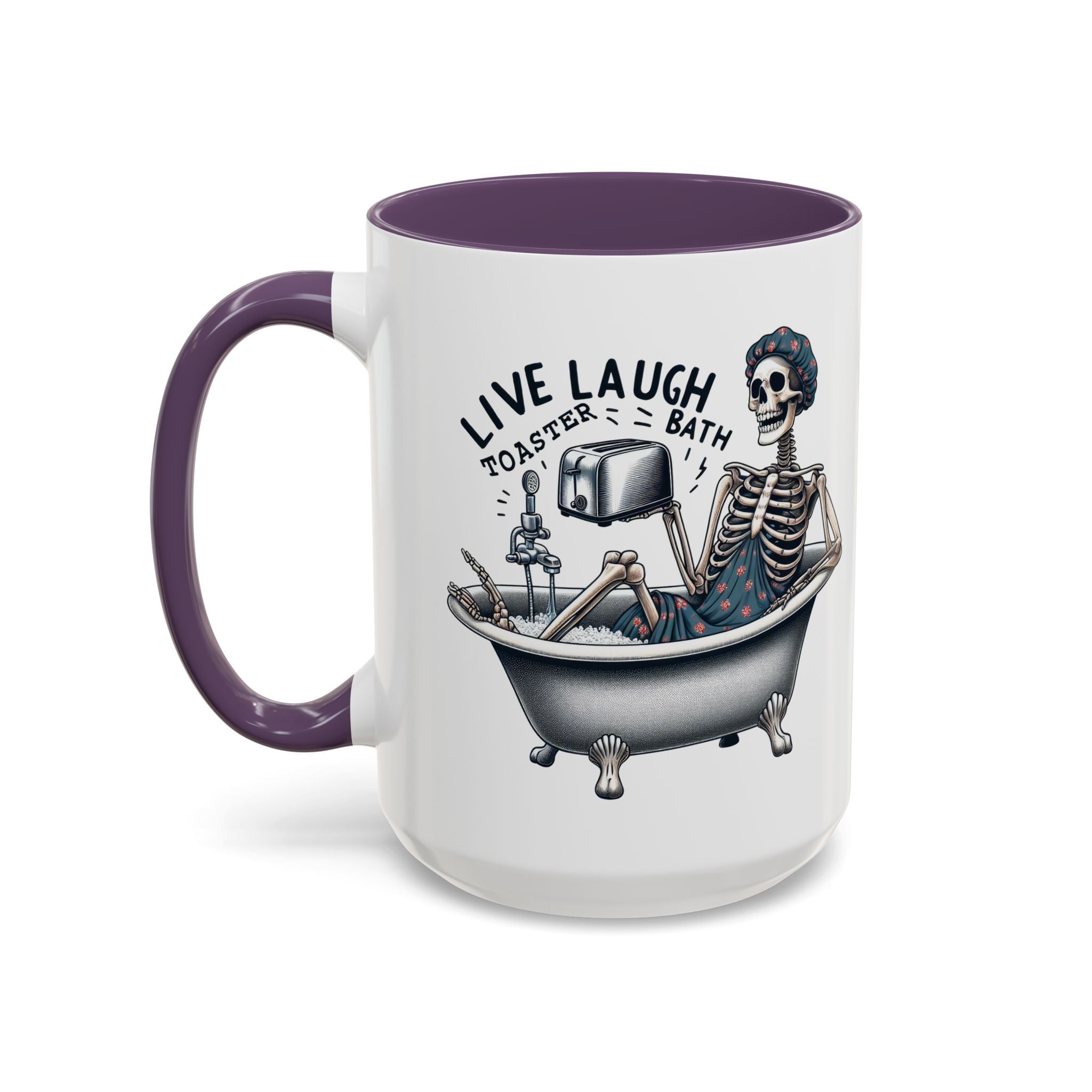 Skeleton Bath Time Coffee Mug, Live Laugh Roast & Relax Skeleton Mug, Funny Gift for Halloween, Quirky Kitchen Decor, Unique Coffee Cup