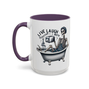 Skeleton Bath Time Coffee Mug, Live Laugh Roast & Relax Skeleton Mug, Funny Gift for Halloween, Quirky Kitchen Decor, Unique Coffee Cup