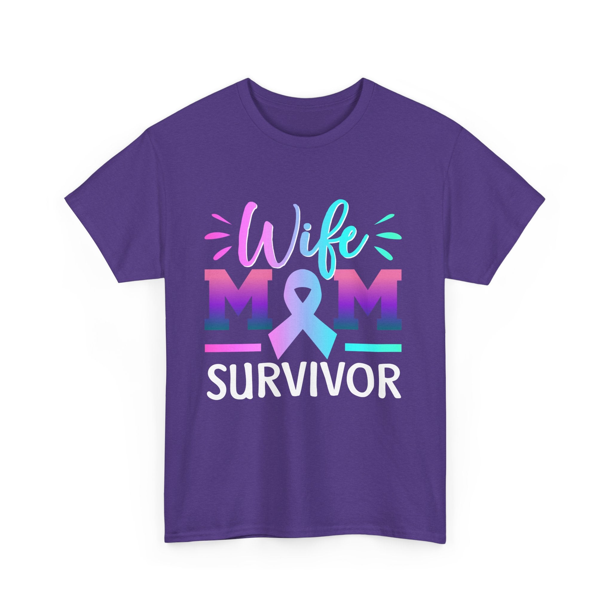 Wife Mom Survivor Tee, Unisex Heavy Cotton Tee, Cancer Awareness Shirt, Gift for Survivors, Inspirational Mom Shirt