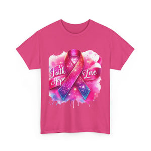 Faith, Hope, Love Tee - Unisex Heavy Cotton T-Shirt, Inspirational Shirt, Cancer Awareness Gift, Motivational Apparel, Stylish Everyday Wear