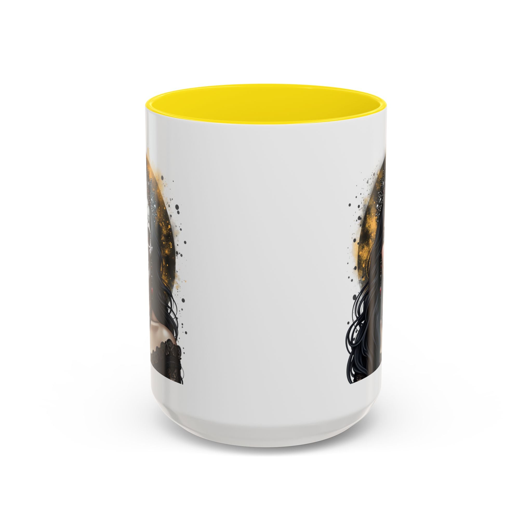 Gothic Art Accent Mug - Artistic Skull & Lady Design, Unique Coffee Cup for Halloween, Gift for Her, Decorative Kitchenware, Dark Aesthetic