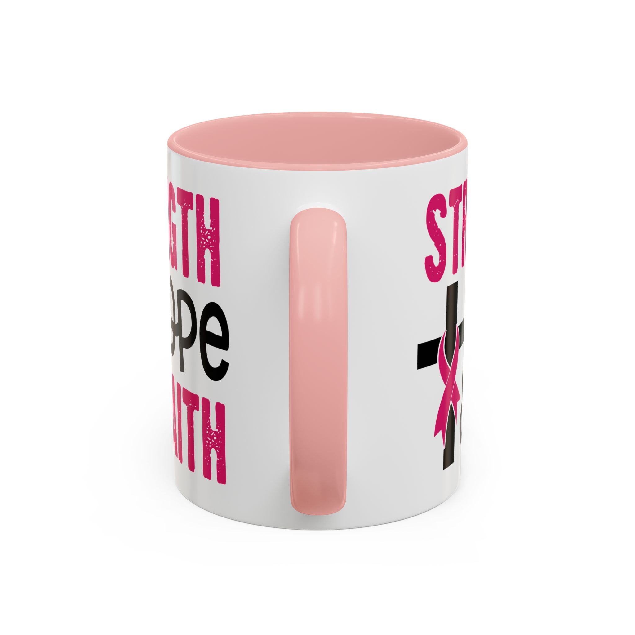 Inspirational Coffee Mug - Strength, Hope, Faith, Pink Ribbon, Christian Gifts, Motivational Drinkware, Breast Cancer Awareness