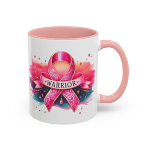 Pink Ribbon Warrior Coffee Mug, Support Breast Cancer Awareness Gift, Inspirational Mug, Cancer Survivor Merchandise, 11oz 15oz Mug