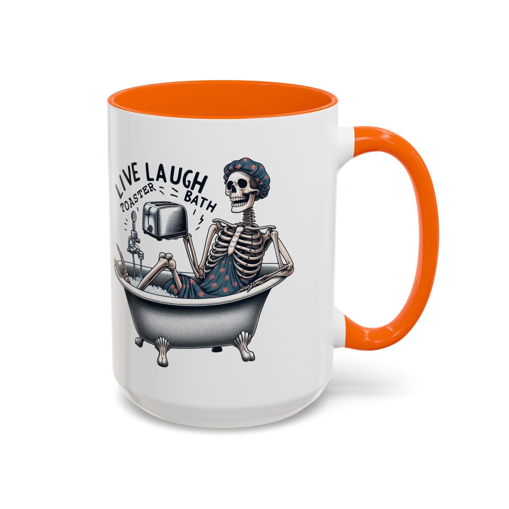 Skeleton Bath Time Coffee Mug, Live Laugh Roast & Relax Skeleton Mug, Funny Gift for Halloween, Quirky Kitchen Decor, Unique Coffee Cup