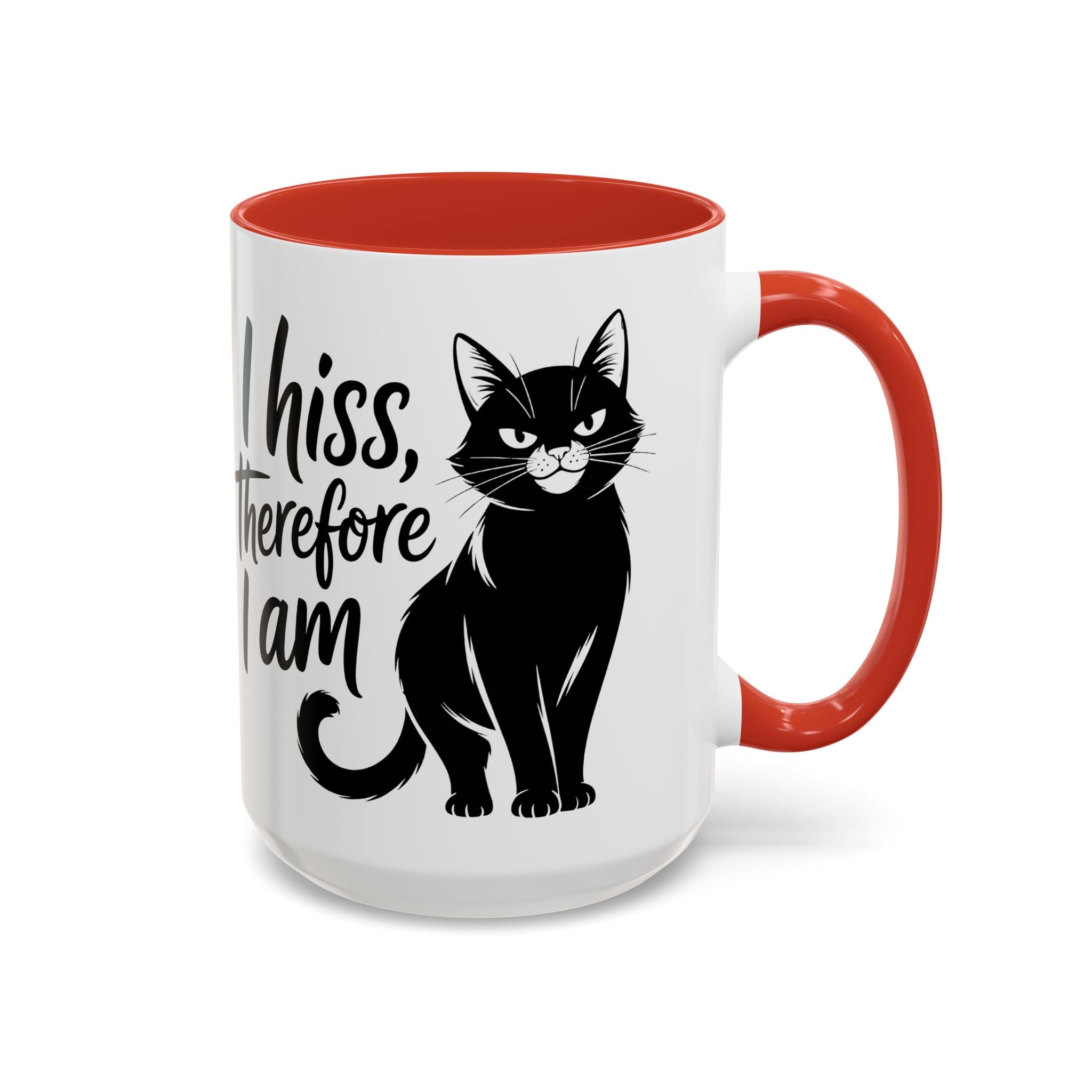 Cat Coffee Mug — "I Hiss Therefore I Am" Black Cat Accent Mug sarcasm attitude