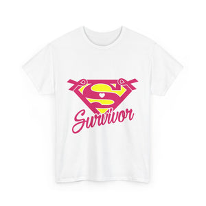 Super Survivor Unisex Heavy Cotton Tee, Support Cancer Awareness Shirt, Inspirational T-Shirt, Gift for Survivors, Motivational Apparel