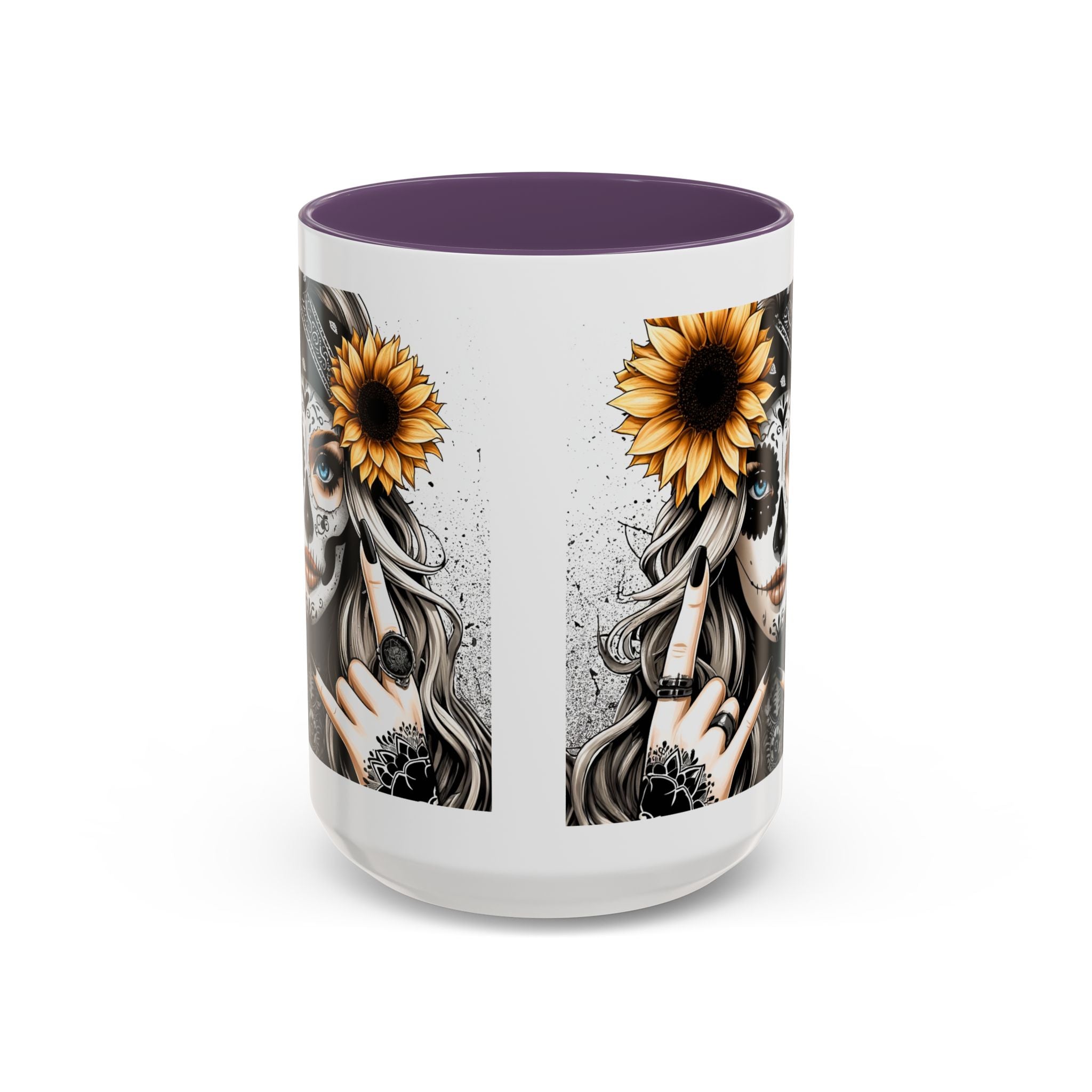 Sunflower Skull Accent Coffee Mug, Gothic Floral Mug, Unique Gift for Coffee Lovers, Boho Decor, Halloween Mug, Artful Drinkware