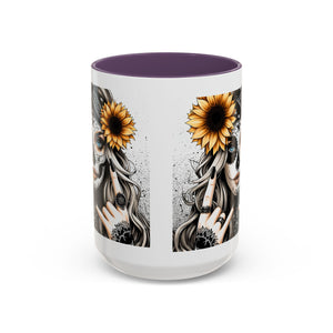 Sunflower Skull Accent Coffee Mug, Gothic Floral Mug, Unique Gift for Coffee Lovers, Boho Decor, Halloween Mug, Artful Drinkware
