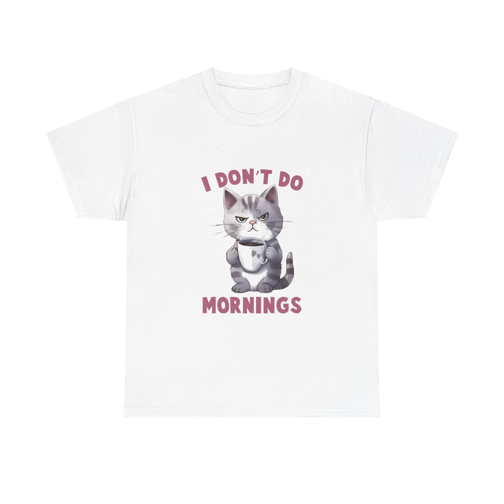 I Don't Do Mornings Cat Tee | Funny Unisex Cotton T-Shirt, Gift for Cat Lovers, Relaxed Fit Top, Cute Pet Owner Appreciation