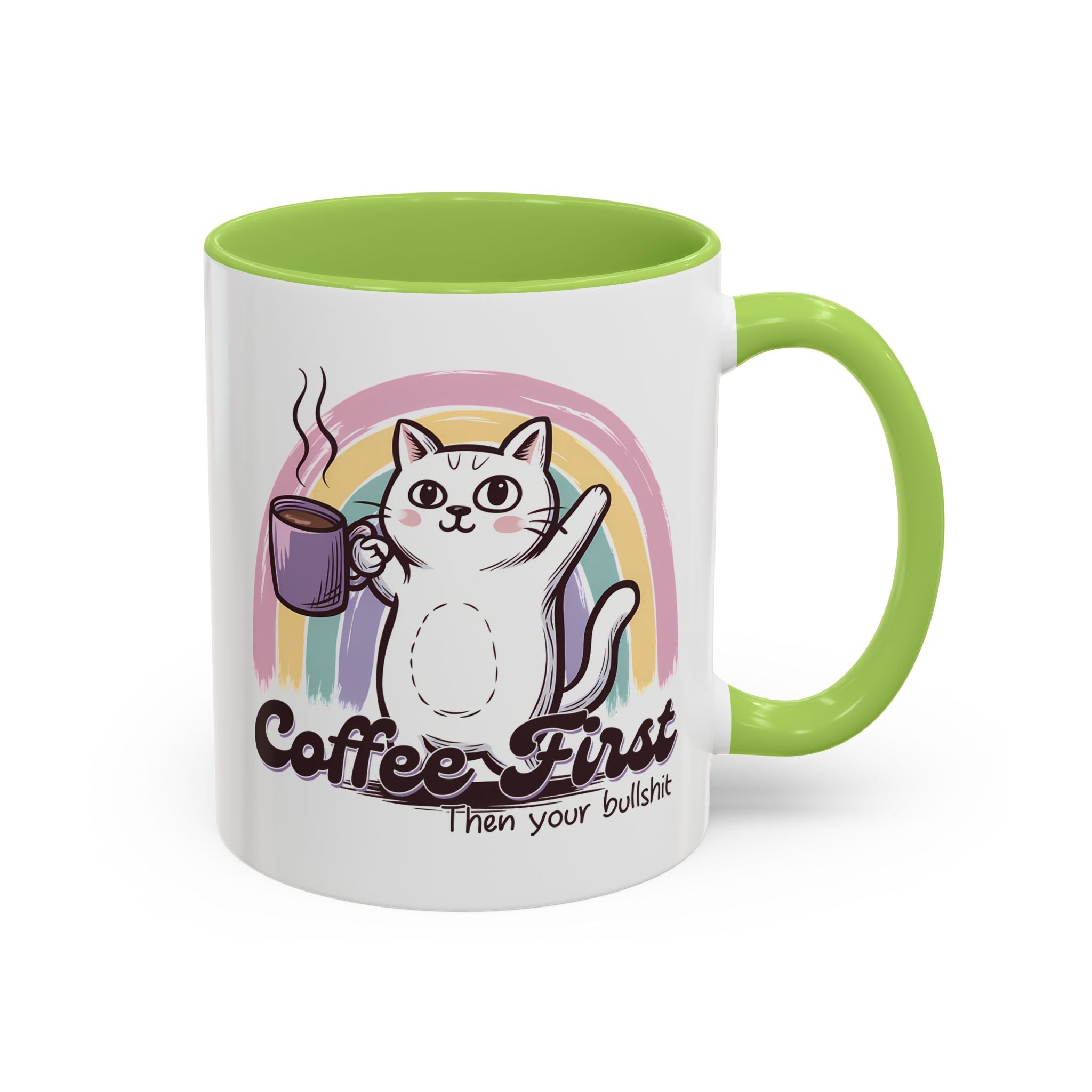 Coffee First Cat Mug - Humorous 11 & 15oz Accent Coffee Cup for Cat Lovers sarcasm