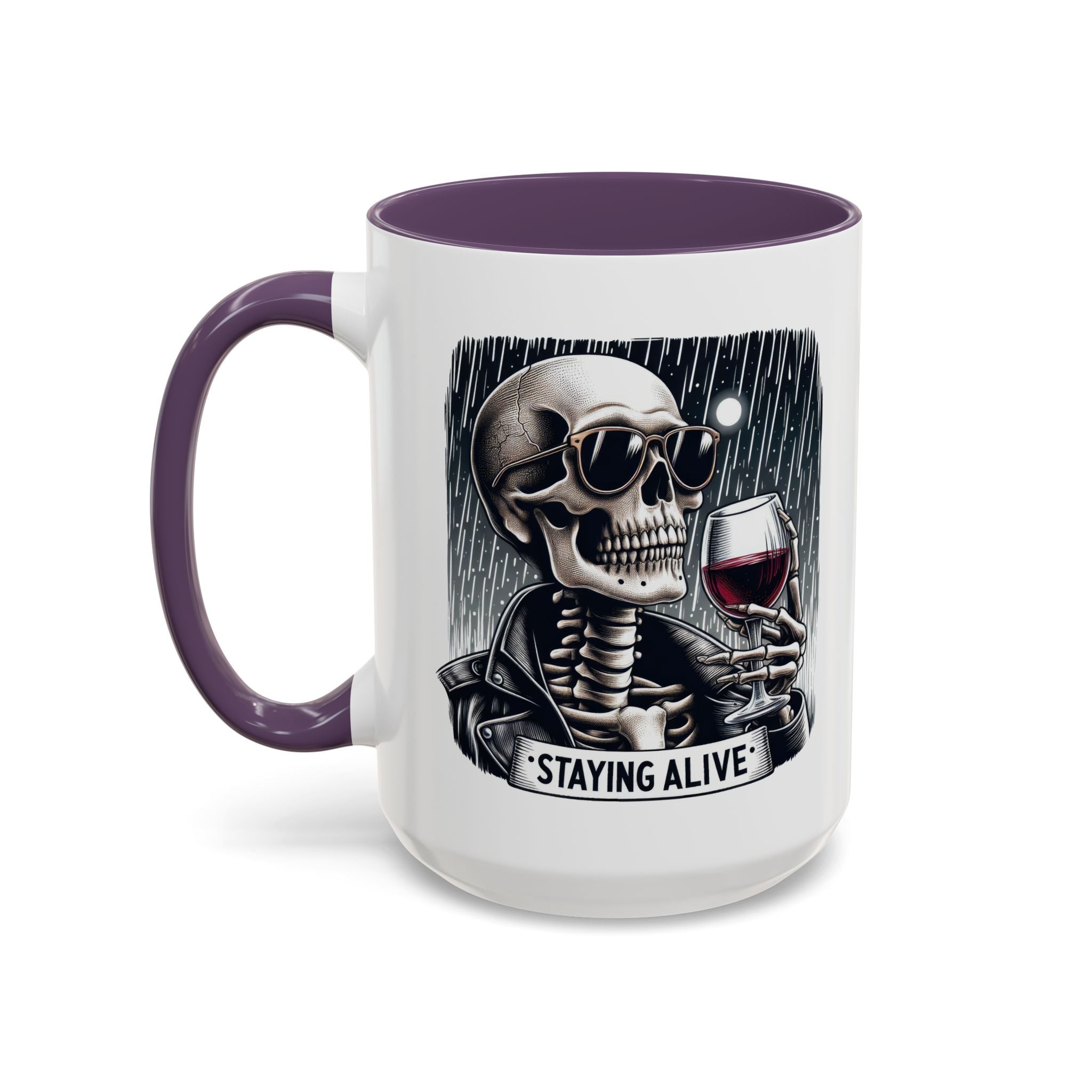 Stylish Skull Coffee Mug, Gothic Drinkware, Staying Alive Gift for Halloween, Funny Office Mug, Alternative Drinkware