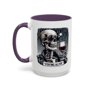 Stylish Skull Coffee Mug, Gothic Drinkware, Staying Alive Gift for Halloween, Funny Office Mug, Alternative Drinkware