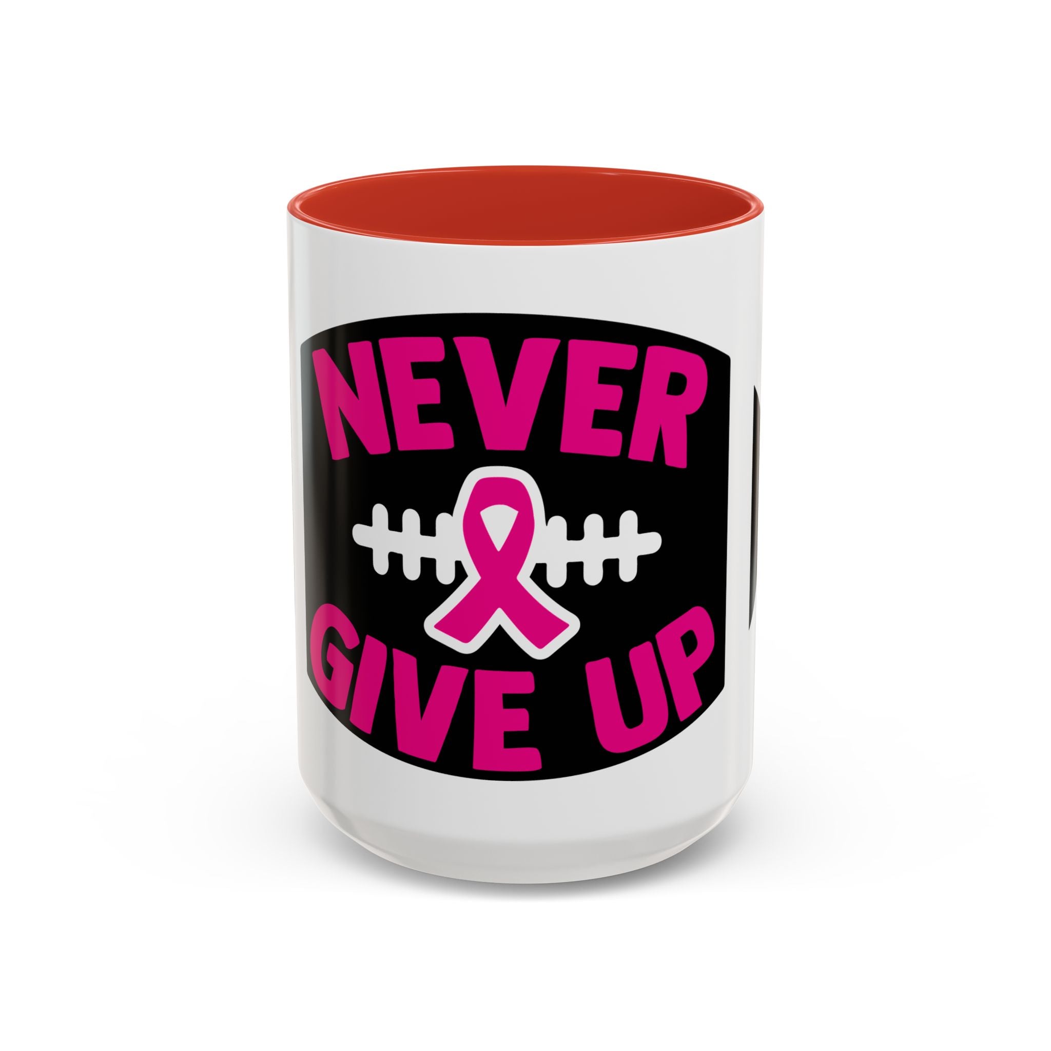 Inspirational Breast Cancer Awareness Coffee Mug - Never Give Up, Motivational Gift, Supportive Keepsake, Home or Office Decor