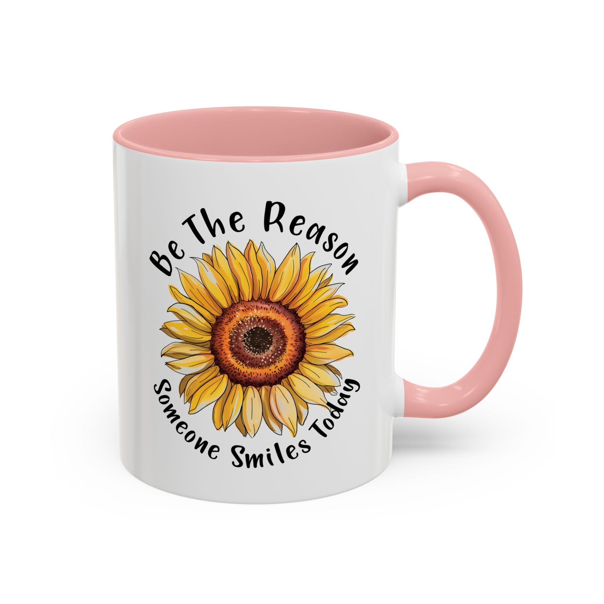 Sunflower Smile Accent Coffee Mug - Cheerful Gift for Friends, Inspirational Mug, 11oz/15oz, Daily Motivation, Brighten Someone's Day