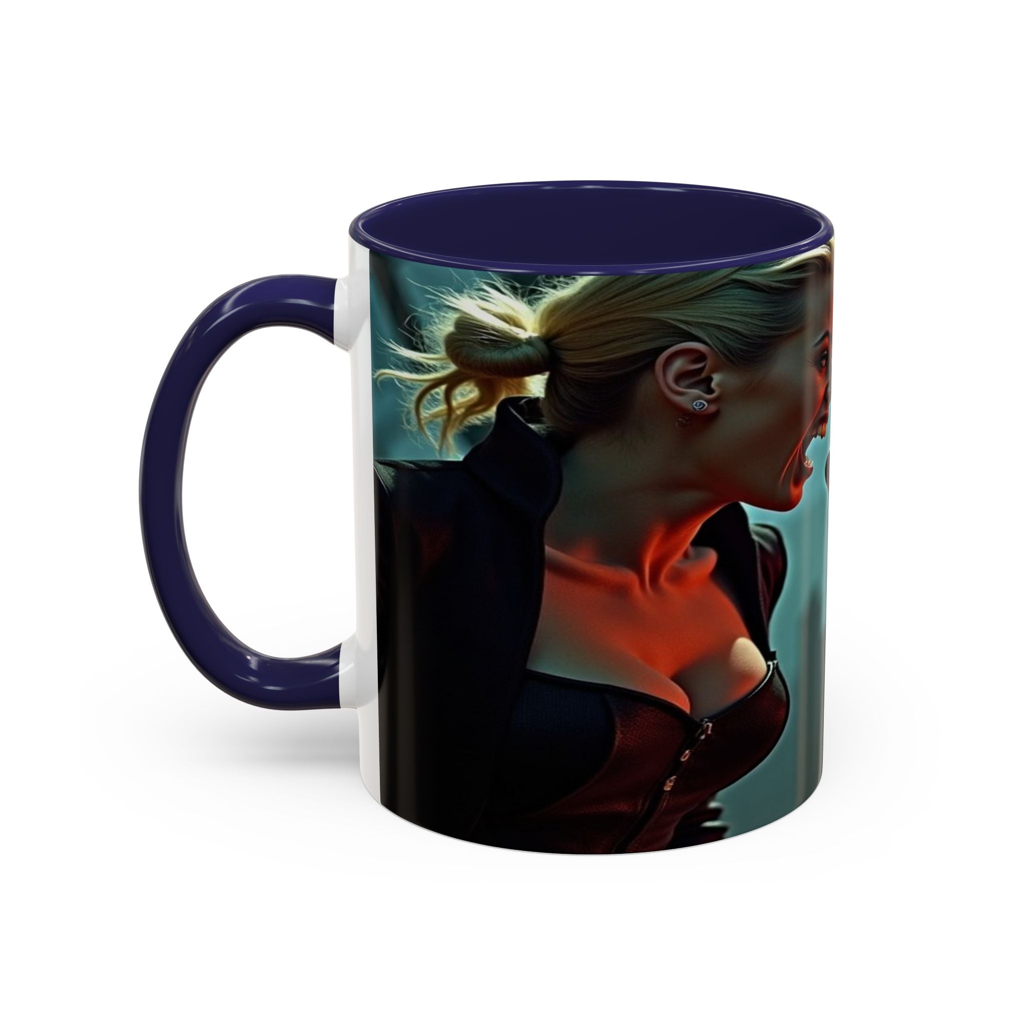 woman vampire and Fierce Werewolf Coffee Mug - 11 & 15oz Accent Mug for horror art lovers