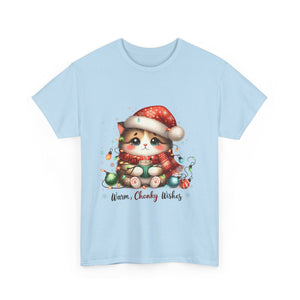 Cute Christmas Cat Tee - Unisex Heavy Cotton Tee, Holiday Gift, Cozy Wear, Festive Apparel, Gift for Cat Lovers