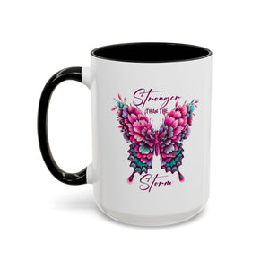 Stronger Than The Storm Accent Coffee Mug - Inspirational Butterfly Design