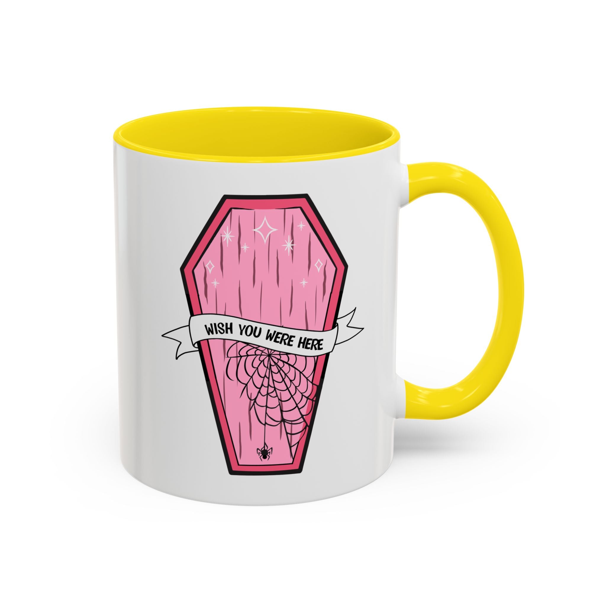 Pink Coffin Coffee Mug – "Wish You Were Here" Gothic Cute Tea Mug