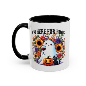 Spooky Floral Coffee Mug - I'm Here for Boos, Halloween Gift, Autumn Decor, Cute Ghost Mug, Cat Lover Drinkware