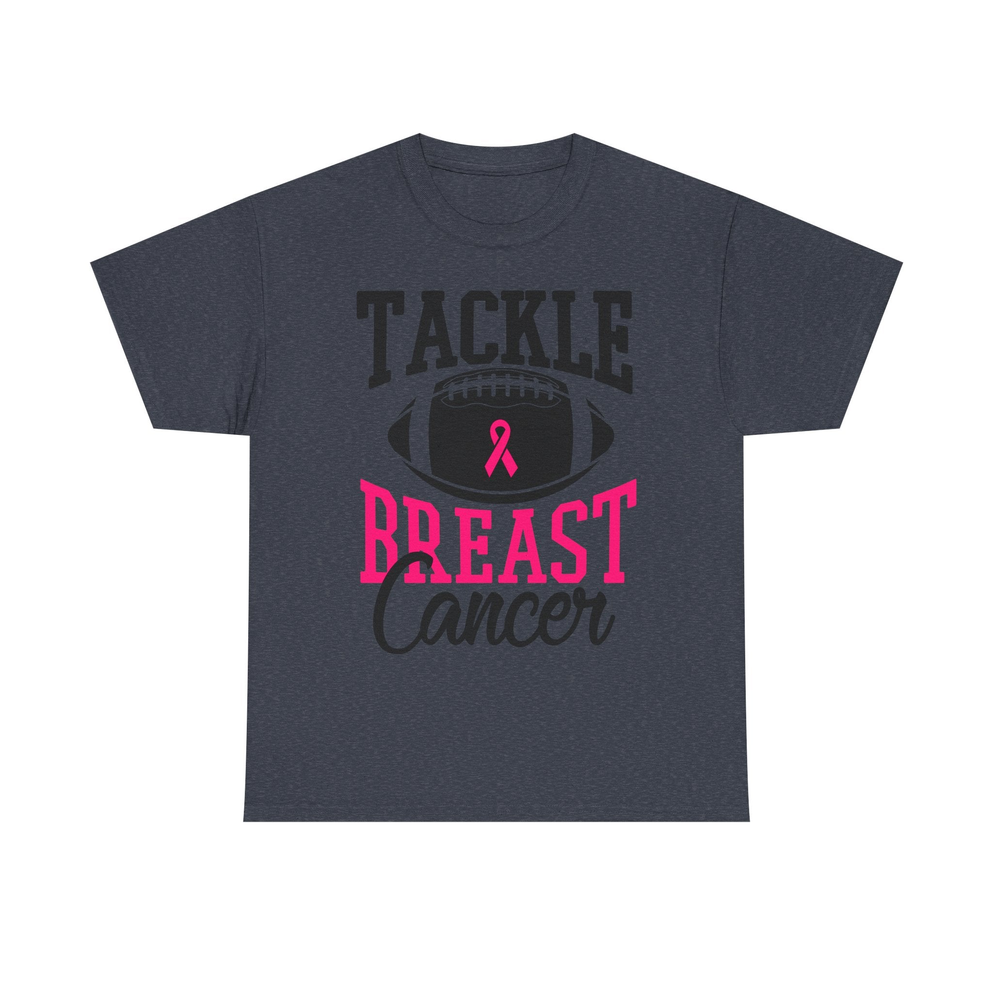 Unisex Heavy Cotton Tee - Tackle Breast Cancer Awareness Shirt, Football Support Tee, Gift for Cancer Fighters, Sports Fundraiser Shirt