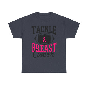 Unisex Heavy Cotton Tee - Tackle Breast Cancer Awareness Shirt, Football Support Tee, Gift for Cancer Fighters, Sports Fundraiser Shirt