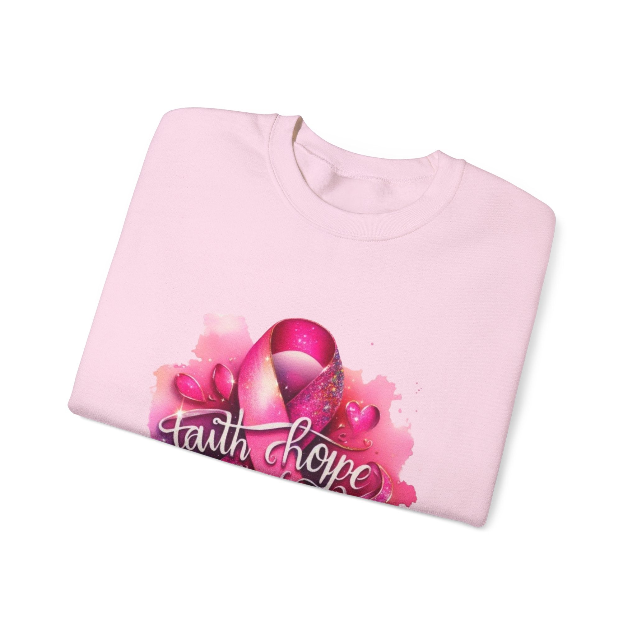 Breast Cancer Awareness Sweatshirt, Faith Hope Love Crewneck, Comfort Fashion, Supportive Gift for Her, Pink Ribbon Apparel
