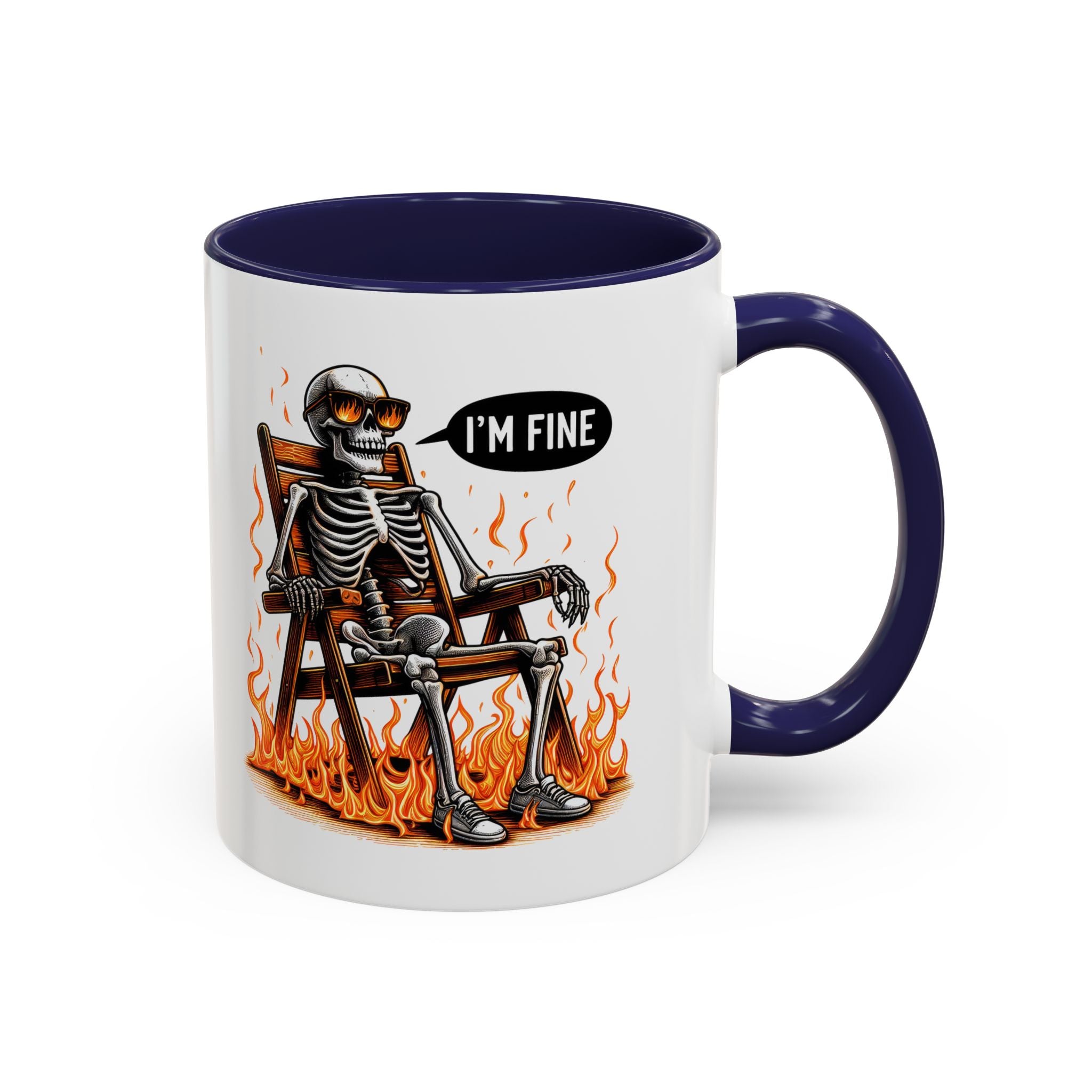 Funny I'M fine  Skeleton on fire Coffee Mug - Humor Gift for Halloween, Coffee Lovers,  Decor, Gag Gift, 11-15oz Accent Mug