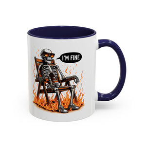 Funny I'M fine  Skeleton on fire Coffee Mug - Humor Gift for Halloween, Coffee Lovers,  Decor, Gag Gift, 11-15oz Accent Mug