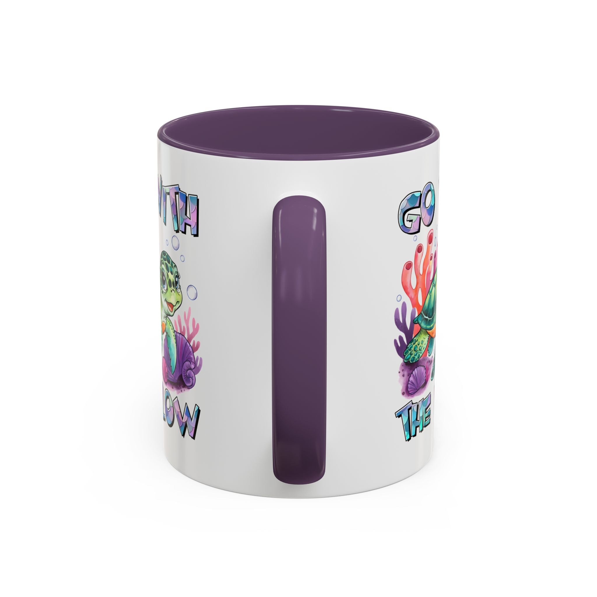 Ocean-Inspired Accent Coffee Mug - 'Go With The Flow' Design turtle