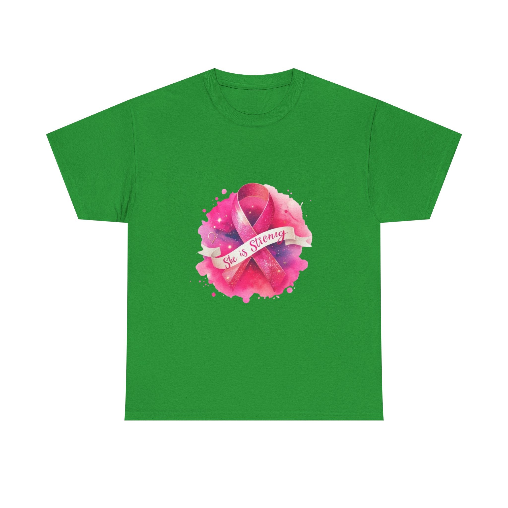 Empowering Cancer Awareness Tee - She is Strong, Support Shirt, Gift for Survivors, Pink Ribbon Apparel, Breast Cancer Awareness
