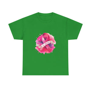 Empowering Cancer Awareness Tee - She is Strong, Support Shirt, Gift for Survivors, Pink Ribbon Apparel, Breast Cancer Awareness