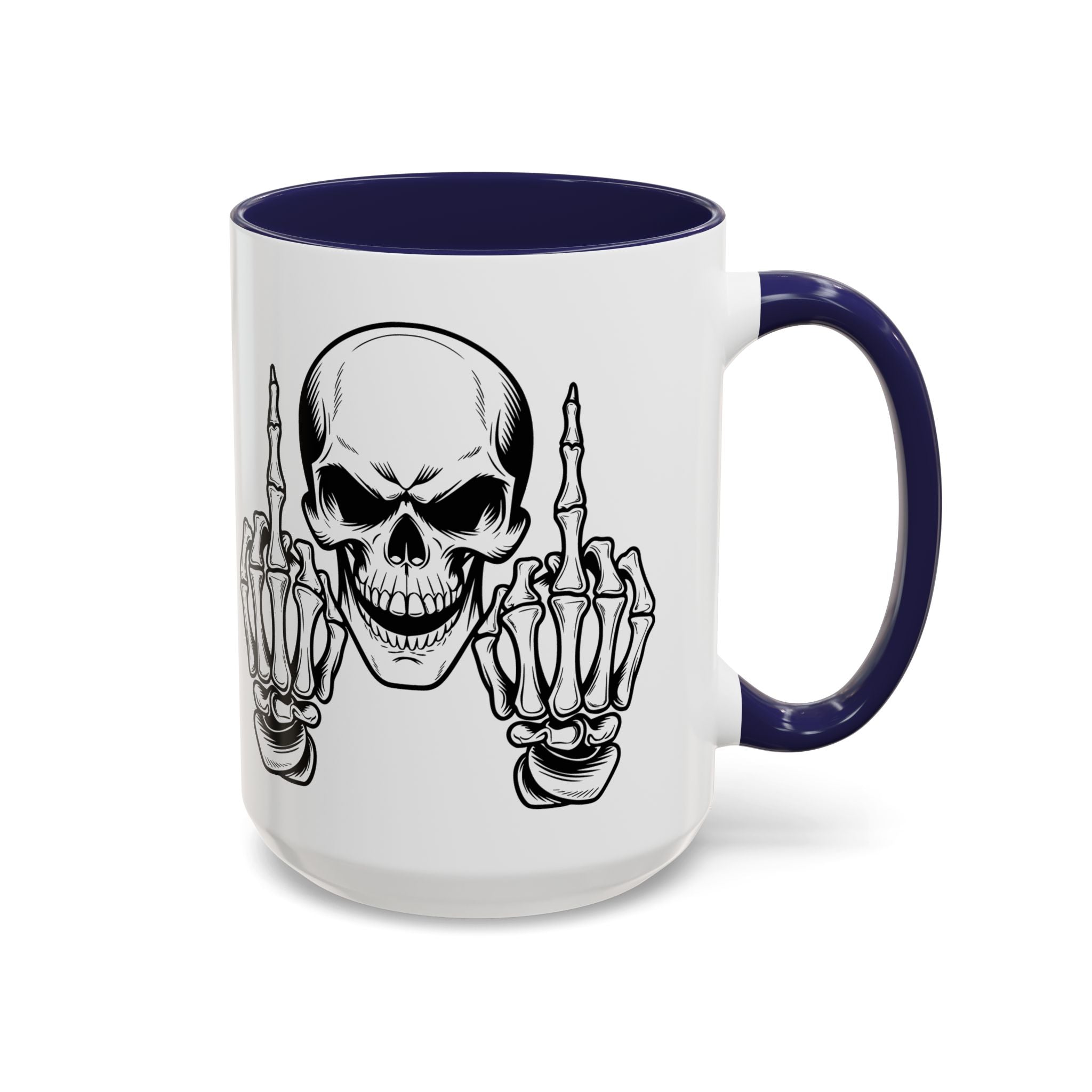Skull Middle Finger Coffee Mug — Edgy Gothic Accent Mug (11/15oz)