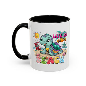 Beach Vibe Accent Coffee Mug - "Life is Better at the Beach" Design turtle animal lover